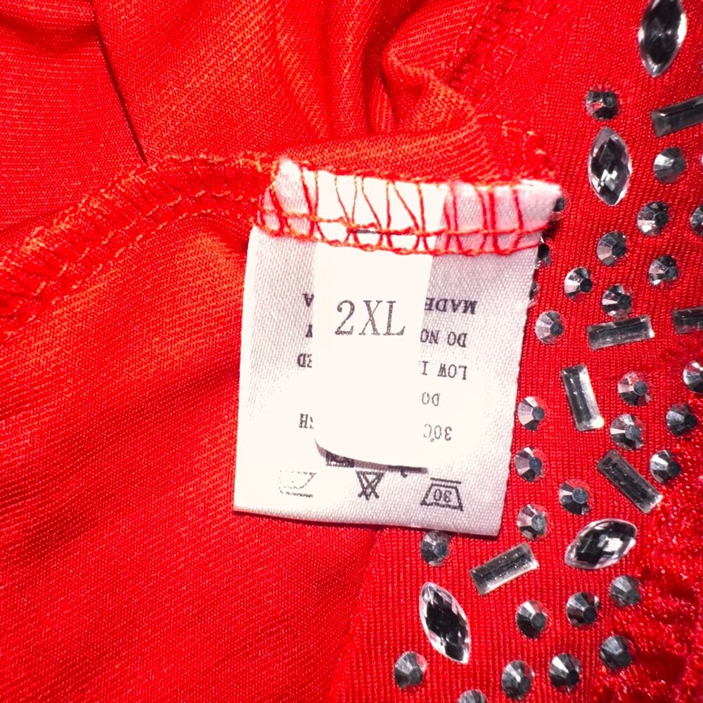 Red Feather-Trimmed Statement Jumpsuit - image 7